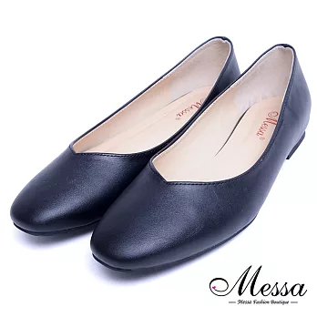 【Messa米莎專櫃女鞋】MIT舒適柔軟圓頭素面內真皮低跟包鞋-黑色EU36黑色