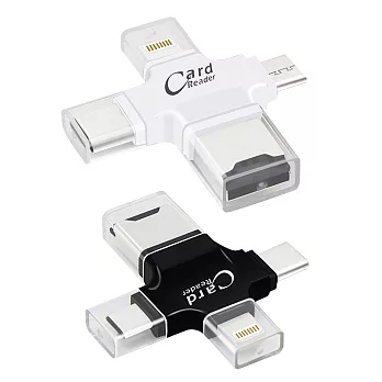 IS-OT1多功能四合一讀卡機 MicroUSB/Lightning/Type-C/USB/TF卡白