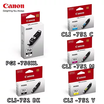 CANON PGI-750XL BK+CLI-751BK/C/M/Y原廠墨水組