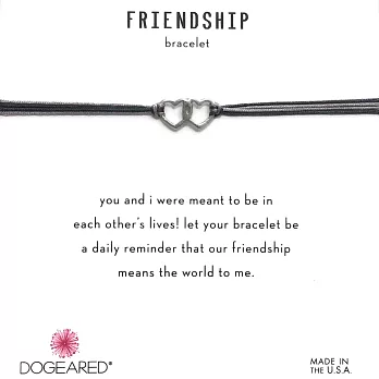 Dogeared Friendship 銀色愛心手鍊 迷你雙墜 黑X灰 防水繩衝浪手鍊