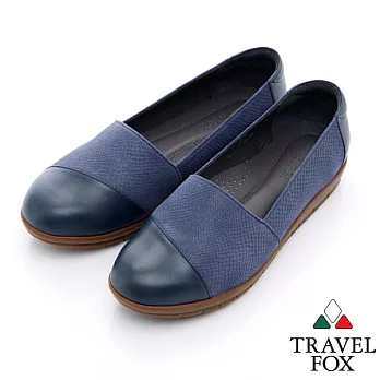 Travel Fox 拼接羊皮休閒樂福鞋-917331-(藍-947)(女)EU35藍色