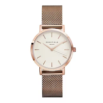 ROSEFIELD紐約精品手錶 The Tribeca系列 玫瑰金金屬錶帶 玫瑰金錶框 白色錶盤33mm