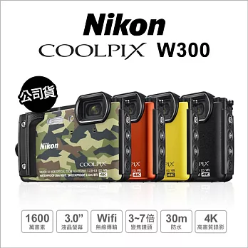Nikon Coolpix W300 4K 防水運動攝影機 公司貨★贈相機清潔組+高速讀卡機黑