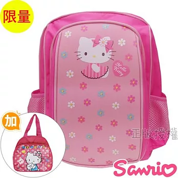 【Hello Kitty凱蒂貓】書包+雙層便當袋特惠組-花漾減壓護背款(粉色)粉色