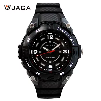 JAGA捷卡 AQ1166 暗色系矽膠格子紋錶帶防水指針錶- 黑色 A