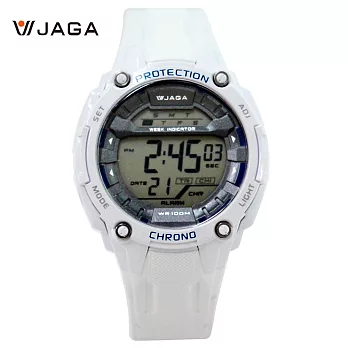 JAGA捷卡 M1169 極簡低調款多功能防水電子錶- 白色 D