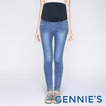 【Gennies專櫃】Gennies系列 彈性素色修身孕婦牛仔褲M淺牛仔藍