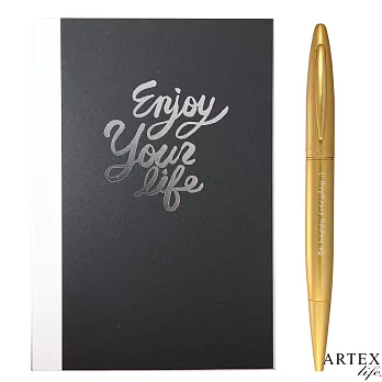 ARTEX【一同來寫字】中性鋼珠筆+筆記本組Behappy+黑本