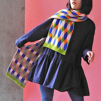 【 studio chiia 】針織多功能圍巾/蓋毯-綠邊菱格紋