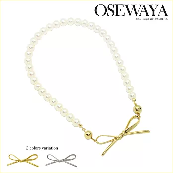 【日本正版Osewayaお世話や】日本製- 珍珠蝴蝶結項鍊 - SILVER銀