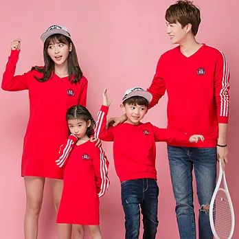 韓版經典豎條紋電鏽長袖上衣親子裝(女大人)M紅色