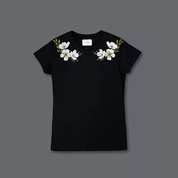 【U】LOUIS LIN & AN - Pear Blossom Embroidered Fashion Top 梨花刺繡上衣(黑色)S黑色