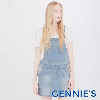 【Gennies專櫃】Gennies系列-質感淺刷色牛仔吊帶裙M牛仔藍