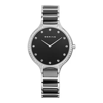 BERING丹麥精品手錶 閃耀晶鑽陶瓷系列 藍寶石鏡面 銀x黑 34mm