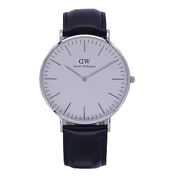 DW Daniel Wellington 經典中的珍貴收藏時尚優質皮革腕錶-黑+銀/40mm-0206DW