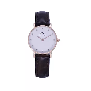 DW Daniel Wellington 經典中的珍貴收藏時尚優質女性皮革腕錶-壓紋咖啡+玫瑰金/26mm-0902DW