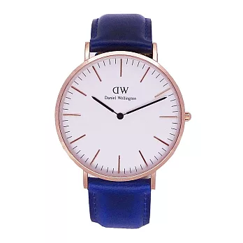 DW Daniel Wellington 經典中的珍貴收藏時尚優質皮革腕錶-藍色+玫瑰金/40mm-01150DW-BLUE