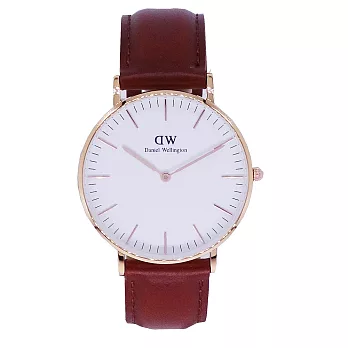 DW Daniel Wellington 經典中的珍貴收藏時尚優質皮革腕錶-霧面咖啡+玫瑰金/36mm-0507DW