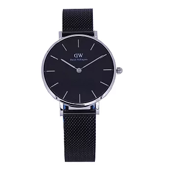 DW Daniel Wellington 經典中的黑色米蘭帶風格時尚優質腕錶-黑+銀/34mm-DW00100202