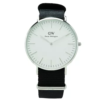 DW Daniel Wellington 經典中的珍貴收藏時尚優質腕錶-黑色帆布+白殼/36mm-DW00100151白