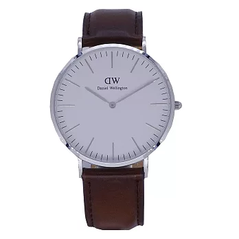 DW Daniel Wellington 經典中的珍貴收藏時尚優質皮革腕錶-深咖啡+銀/40mm-0209DW