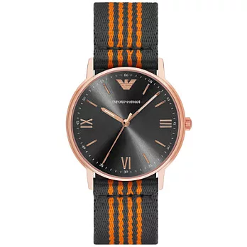 Armani 標準情人時尚優質個性帆布帶腕錶-灰橘-AR11014