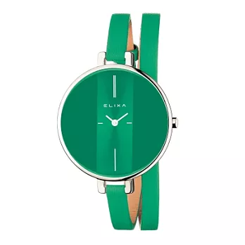 Elixa 瑞士精品手錶 Finesse系列銀框 湖水綠錶盤/湖水綠皮革纏繞式錶帶38mm