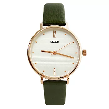 KEZZI珂紫 K-1756 典雅氣質條紋錶面質感皮帶錶- 綠色