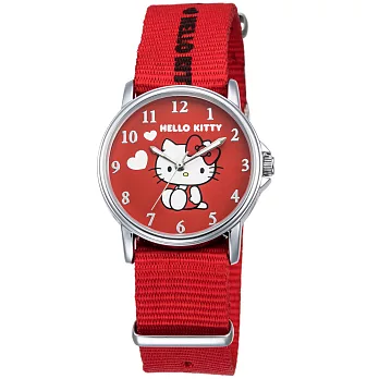 【HELLO KITTY】凱蒂貓愛心滿滿帆布手錶 (紅 KT067LWRR)