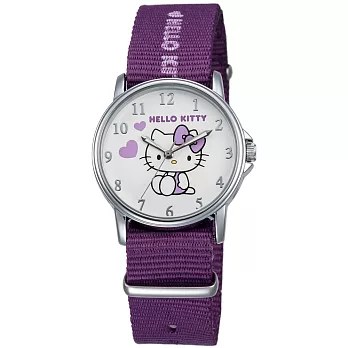 【HELLO KITTY】凱蒂貓愛心滿滿帆布手錶 (白/紫 KT067LWWV)