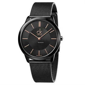 Calvin Klein LOGO主義當道米蘭風格優質時尚腕錶-41mm-黑金-K3M21421