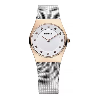 BERING丹麥精品手錶 晶鑽米蘭帶系列 藍寶石鏡面 銀x玫瑰金 小錶面27mm