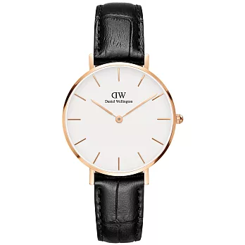 DW Daniel Wellington 經典雷丁黑色壓紋皮帶腕錶-金框/32mm(DW00100173)