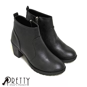 【Pretty】韓系極簡俐落粗跟及踝短靴JP23黑色