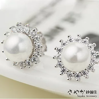 925純銀 優雅珍珠秘境 鑲鑽耳環