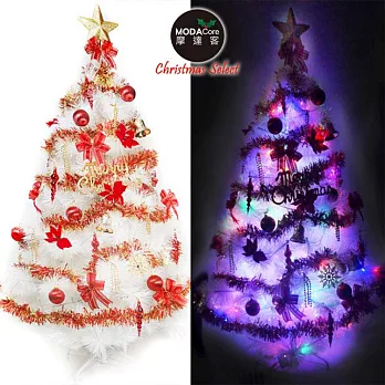 【摩達客】台灣製5尺(150cm)特級白色松針葉聖誕樹 (紅金色系)+100燈LED燈2串彩光(附控制器跳機)