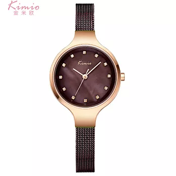 Kimio 金米歐 K-6225 珍珠光彩刷色優雅米蘭鐵帶錶- 咖帶咖面