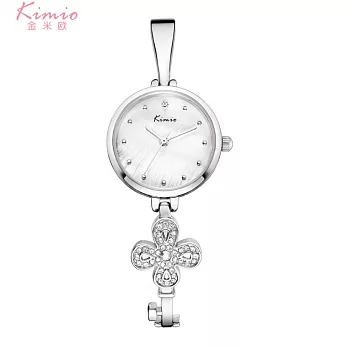 Kimio 金米歐 K-6212S 鑲鑽四葉幸運草簡約指針手鍊錶- 銀帶白面