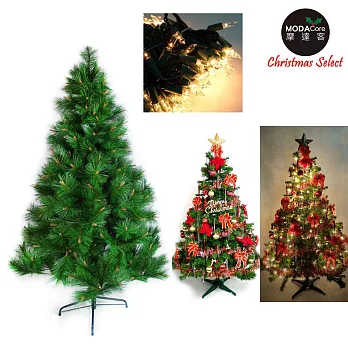 【摩達客】台灣製7呎/ 7尺(210cm)特級綠松針葉聖誕樹 (+飾品組)(+100燈鎢絲樹燈3串)飾品紅金色系-清光燈