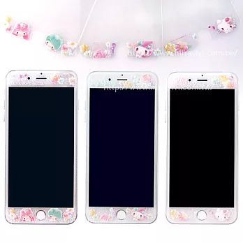 【Sanrio三麗鷗】iPhone 6 /6s Plus (5.5吋) 繁花系列 9H強化玻璃彩繪保護貼(KITTY)
