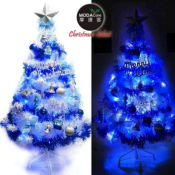 【摩達客】台灣製6呎/6尺(180cm)豪華版夢幻白色聖誕樹(銀藍系配件組)+100燈LED燈藍白光2串(附IC控制器)