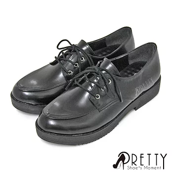 【Pretty】熱銷女款綁帶厚底學生鞋JP23.5黑色