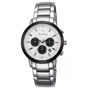 【LICORNE力抗錶】撼動系列 城市時尚三眼計時手錶(白黑/銀 LT135MTWI-W)