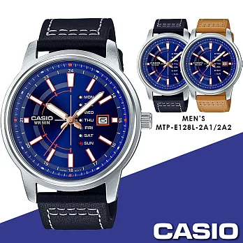 CASIO卡西歐 尖鋒對決三針夜光石英腕錶 MTP-E128L-2A1/2A2黑色錶帶