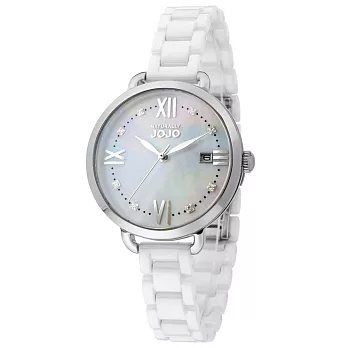 NATURALLY JOJO 氣質愛慕陶瓷腕錶(耶誕特別款)珍珠母貝-白/銀-36mm