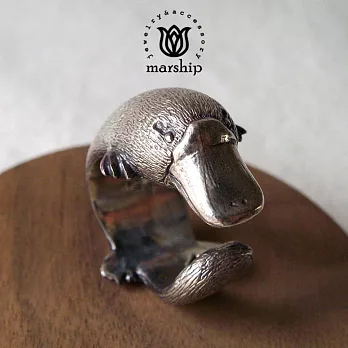 日本銀飾品牌 Marship 鴨嘴獸戒指 925純銀 Platypus 古董銀款5美規1.5cm