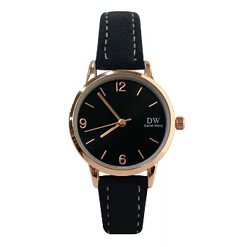 Daniel Wang DW-3196優雅玫色顯瘦小錶面皮帶錶- 黑色