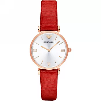 ARMANI 戀愛中的小女人時尚優質腕錶-玫瑰金+紅帶-AR1876