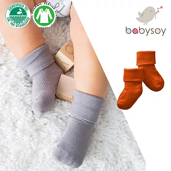 美國 Babysoy 有機棉嬰兒防滑彩色短襪 647 柿子橘 12-24M