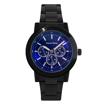 Daniel Wang DW-3189 夜光刻度指針仿三眼設計鐵帶錶 - 黑帶藍面